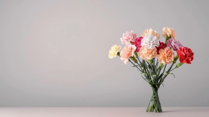 Naklejka premium Vibrant Carnation Bouquet: Artistic Arrangement for Gift, Against Simple Background