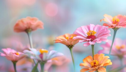 Vivid Zinnia Blooms Close-Up with Intricate Petals in Field Setting