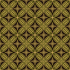Batik Kawung, Indonesian Javanese batik with floral seamless pattern, Vector Background.