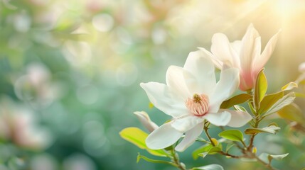 Obraz premium Serene Magnolia Blooms: White Flowers in Lush Green Garden