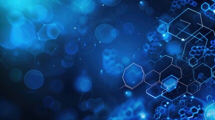 Abstract Blue Hexagon Pattern with Glowing Lights