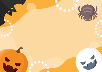 ハロウィンのかぼちゃやオバケのおしゃれな背景素材、背景オレンジ色のベクターイラスト