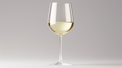 Glass of white wine, simple white background, high-resolution, bright lighting, sleek and modern design, flat design illustration, realistic photo, cinematography, hyper realistic