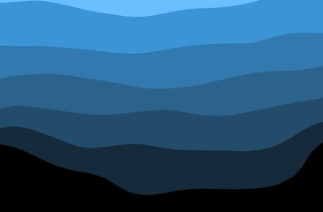 illustration of mountains blue waves abstract background 