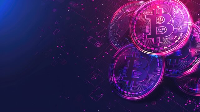 purple pink blue Bitcoin copy space background