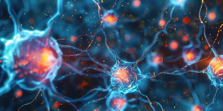 closeup of brain neuronal connections in blue