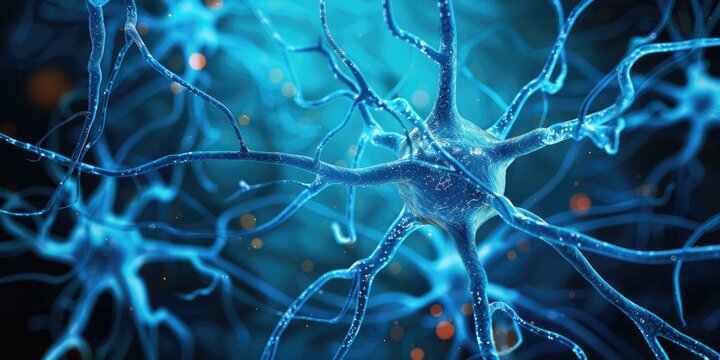 closeup of brain neuronal connections in blue