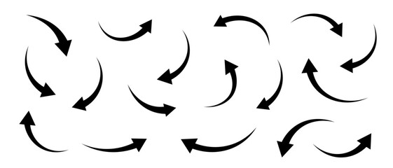 Black arrows set. Curved arrows. Arrow sign. Flat style icons.