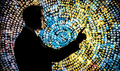 Man Interacting with Digital Data