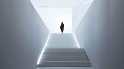 A Woman Ascending a White Staircase
