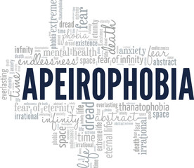 Apeirophobia: Fear of Infinity word cloud conceptual design isolated on white background.