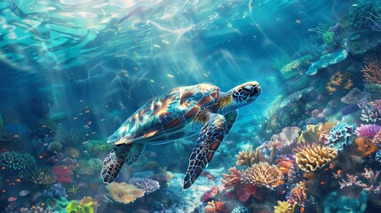 Obraz premium Panoramic view of a vibrant coral reef