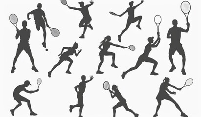 Naklejka premium Graphite silhouette of a pair of tennis players on a white background.