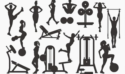 Obraz premium An image of a woman using gym fitness machines and equipment in silhouette