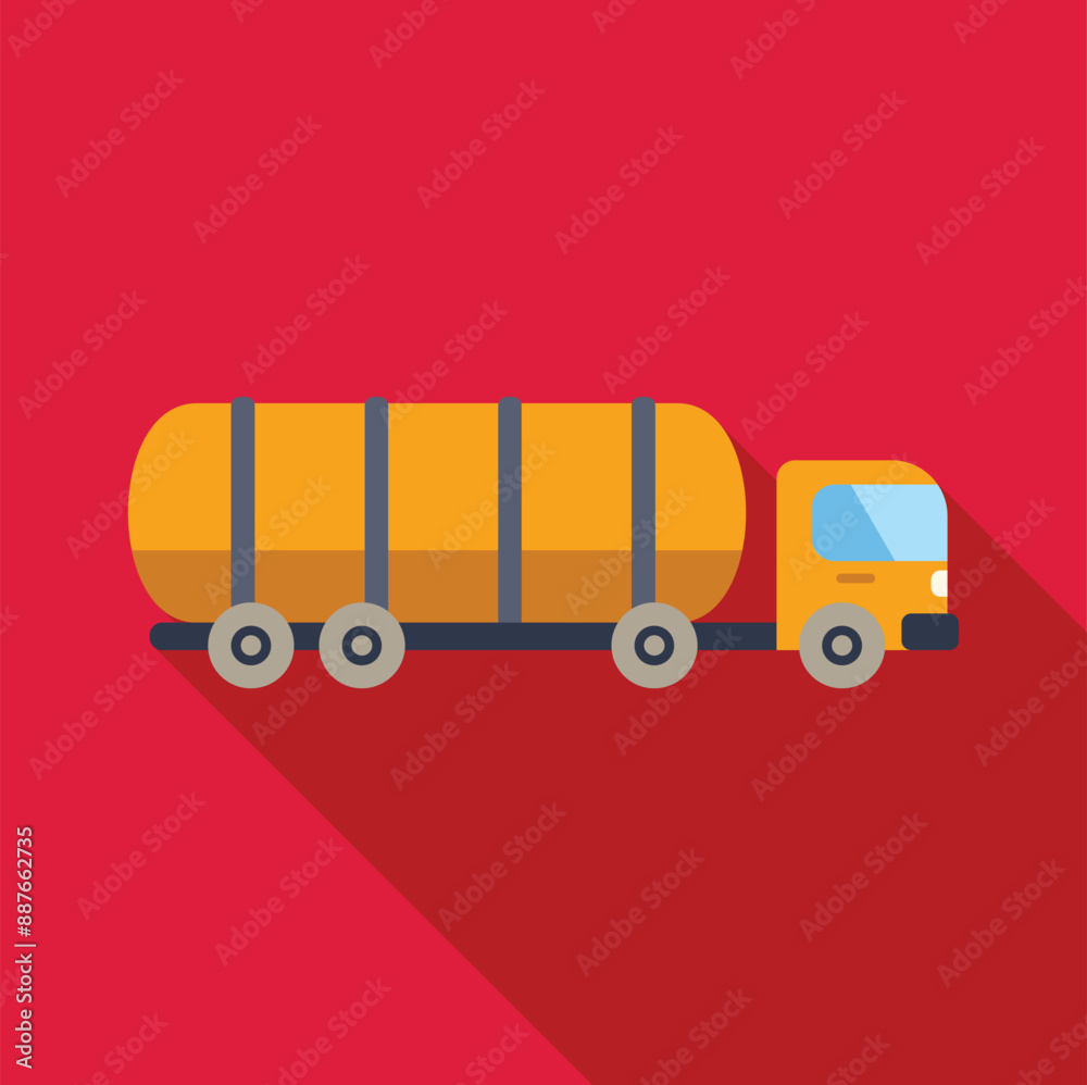 Poster yellow gasoline tanker truck transporting fuel on a red background