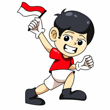 the boy carrying the Indonesian flag