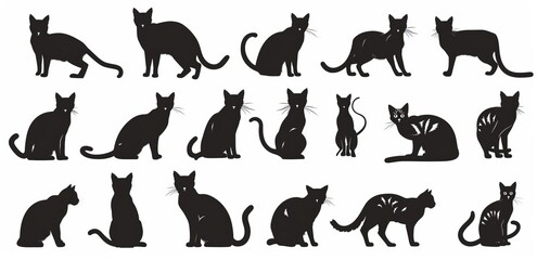 Obraz premium Black cat silhouette set. Kitten silhouette set. Modern illustration of black cat silhouettes