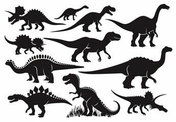 This is an illustration of a carnivorous dinosaur silhouette, including Velociraptor, Coelophysis, Dimetrodon and Raptor.