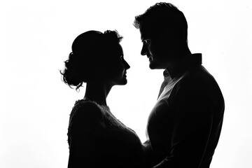 An Edmonton, Alberta, Canada silhouette of a couple expecting a baby; the father listens to the mother's growing belly, who is well along in her pregnancy; the couple is in a studio having a baby.