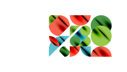 Color beautiful circles, semi circles, squares and round triangles. Geometric mosaic style pattern abstract background for wallpaper, banner, backdrop, card, book Illustration, landing page
