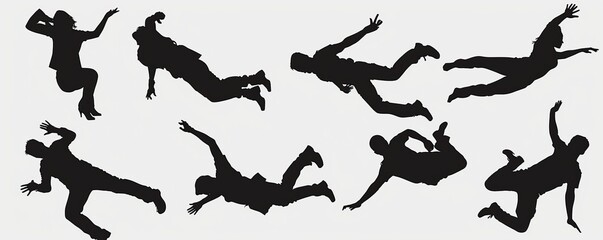 An illustration of a falling man. Falling people silhouettes. Modern silhouettes of people who have fallen from great heights.