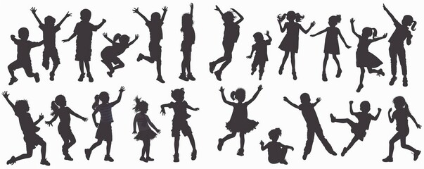 Set of silhouettes of boys and girls with illustrations of children