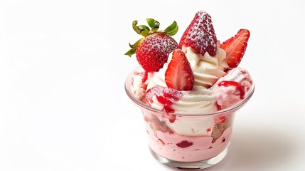 Delicious Strawberry Sundae Isolated on White Background