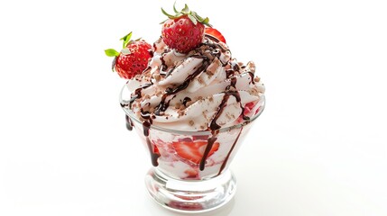 Delicious Strawberry Sundae Isolated on White Background