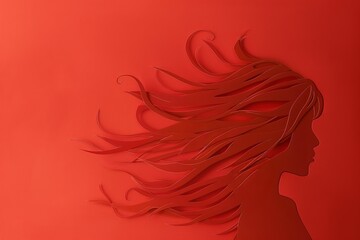 Concept of beauty, fashion, style, make-up, and hair. Paper cut of a woman silhouette on simple background. Simple logo.