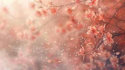 Peach and rose abstract background with swirling patterns resembling cherry blossom petals