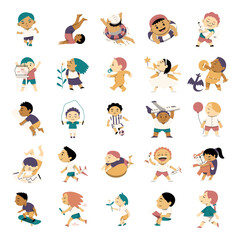 cute cartoon group of children character illustration isolated on white background.