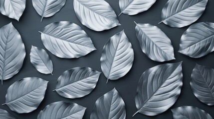 Sophisticated silver leaves, natural scene, design project background, flat design illustration, realistic photo, cinematography, hyper realistic