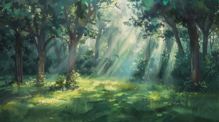 Obraz premium Serene forest with dappled sunlight provides a calming background