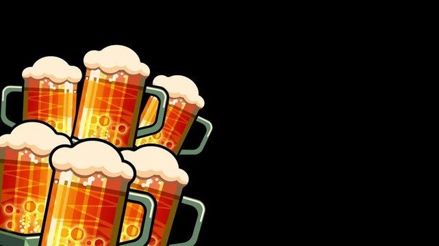 A large mug of cold beer with foam and bubbles, animation, a place to copy