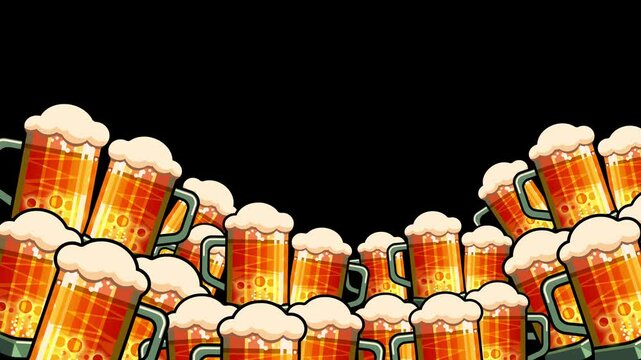A large mug of cold beer with foam and bubbles, animation, a place to copy
