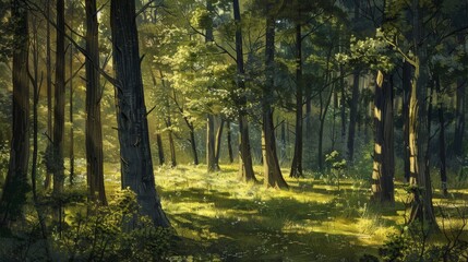 Obraz premium Dappled sunlight in forest renewal and rebirth Passover wallpaper