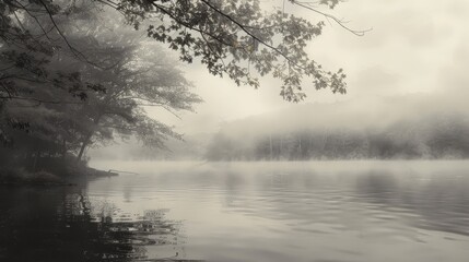 Peaceful lake with wisps of fog as a serene Passover wallpaper