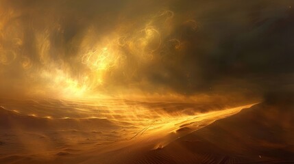 Passover journey depicted with sand dunes and dust storms in backdrop