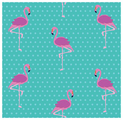 Pink flamingos pattern.
Background design. Seamless Tropical leaves collection. Vector isolated elements on the green background. shades of green. Vector illustration EPS10