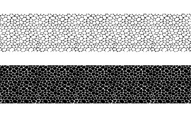 Paving geometric seamless patterns vector. Irregular shapes repeated banner for web tiles, science and interior designs. Black and white pebble template background. Street cobblestone endless texture