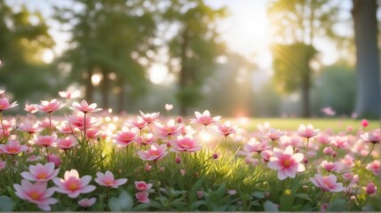 Fototapeta premium Blooming Flowers Symbolize beautiful landscape park garden field