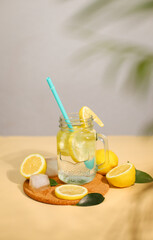 lemon water is on the table