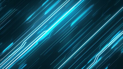 Blue neon lights, lines, technological dark background.