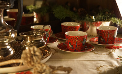 christmas table setting with candles