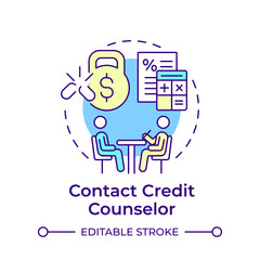 Contract credit counselor multi color concept icon. Financial counseling, assistance. Round shape line illustration. Abstract idea. Graphic design. Easy to use in infographic, presentation