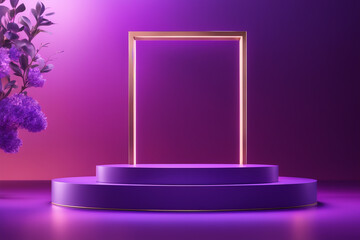  podium mockup background, purple background for presentation of cosmetic 3d render