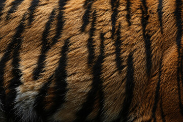 A seamless pattern of tiger skin with black stripes, showcasing the intricate details and textures of its fur, perfect for creating an exotic background or texture in your designs.  © Welle Photos