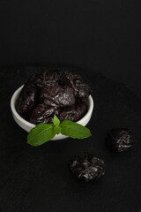 Dry Plums Isolated, Dried Black Fruits, Prune Group, Dry Plum Fruit on White Background