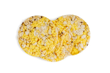 Puffed Corn Cake Isolated, Corn Diet Bread with Fragrant Herbs and Spices, Waffle with Corns, Rice, Cereal Snack