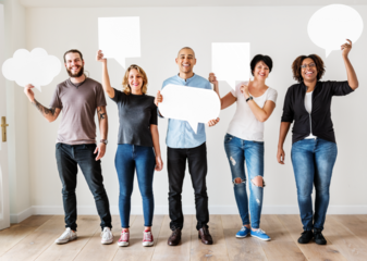 Placard thought bubbles png mockup, editable transparent design